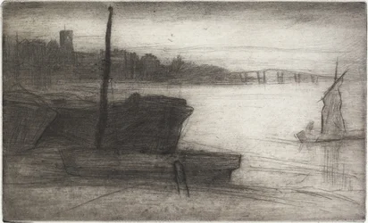 Chelsea Bridge und Kirche aus Sechzehn Radierungen von Szenen an der Themse und anderen Motiven, 1870-1871